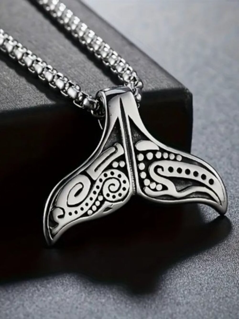 Whale Tail Men's Pendant Necklace Stainless Steel Antique Silverplated